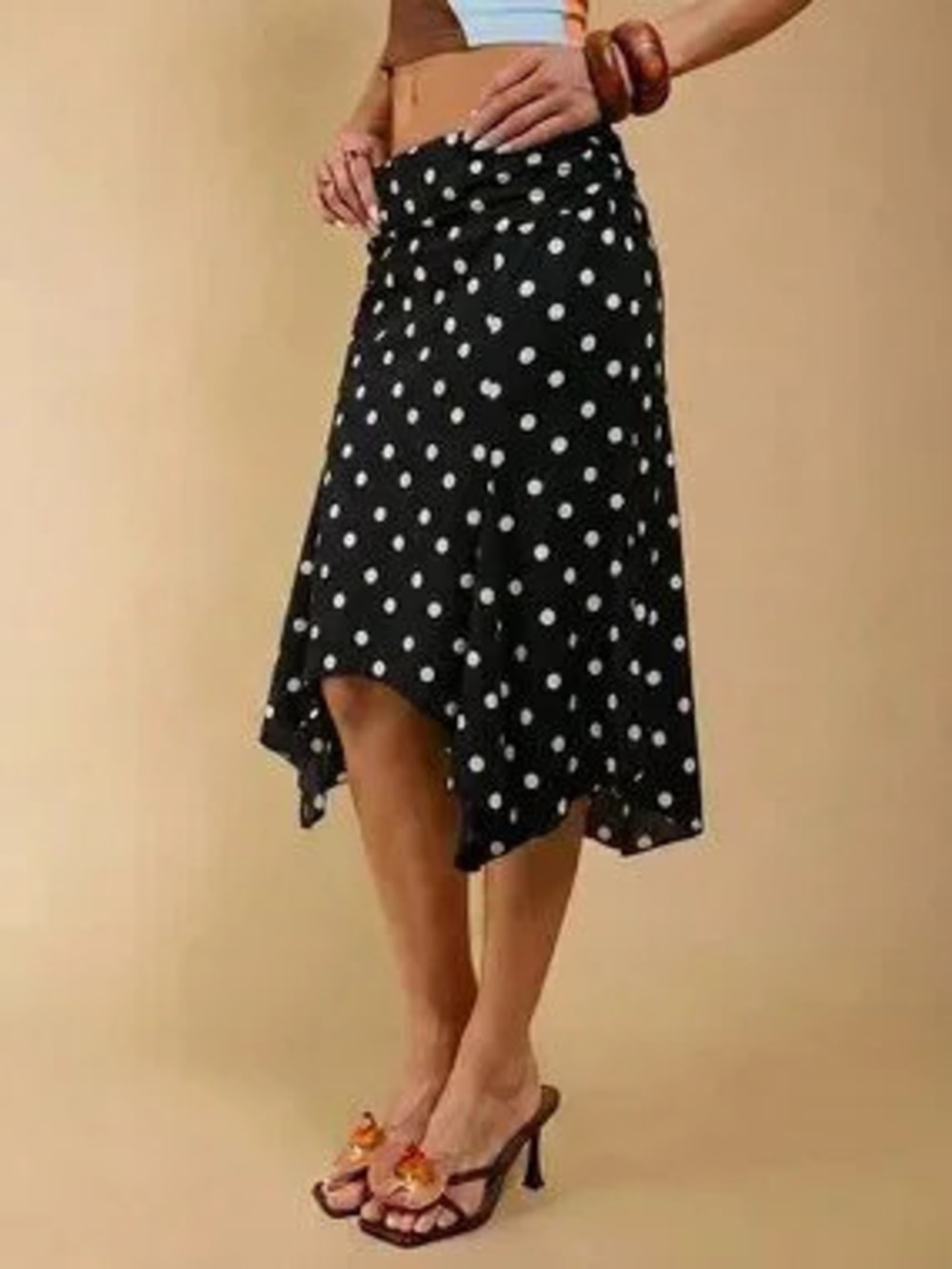 ZARA Black Elegant Women's Casual Asymmetric Hem Polka Dot Skirt
